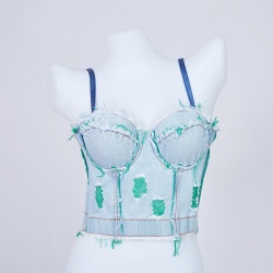 Fashion Crop Tops Bustier Vest Punk Top Damage Denim Sexy Corset Denim Bra