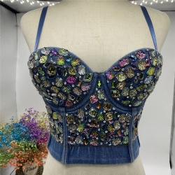 Three-Color Handmade Rhinestone Corset Top Crop Top