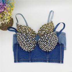 Denim Bralette Women's Rivet Bra Crop Top Corset